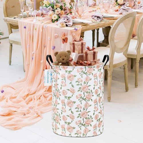 Round Laundry Basket Collapsible Storage Hamper Organizer Champagne Rose - Image 5