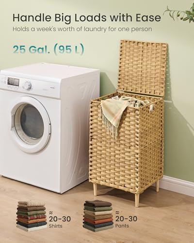 SONGMICS Laundry Hamper with Lid, PE Rattan, 25 Gallons - Image 3
