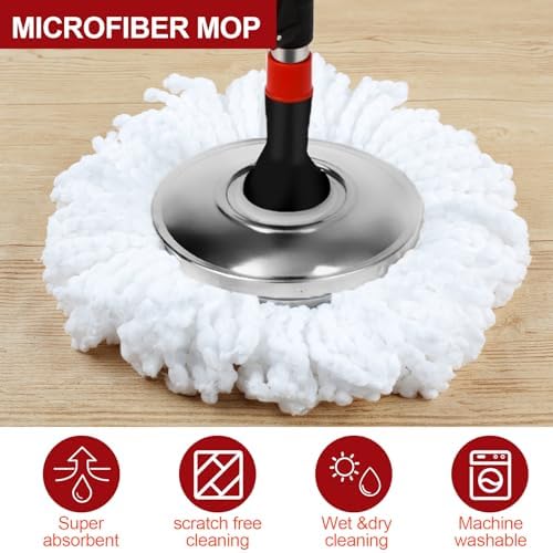 Spin Mop and Bucket with Wringer Set, 3 Washable Microfiber Pads Included - Image 7