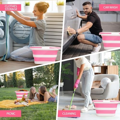 Collapsible Mop Bucket 4.2 Gallon-Pink White - Image 6