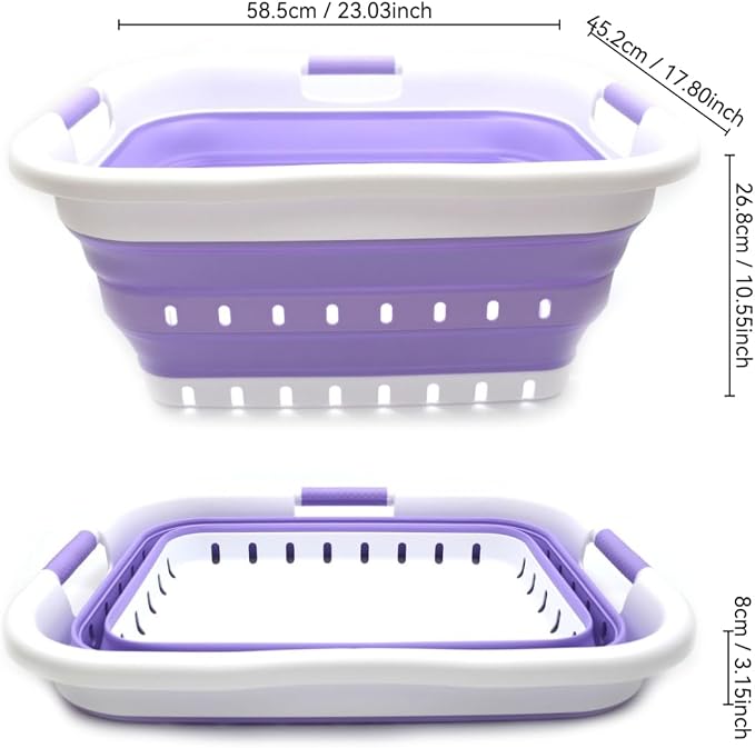 SAMMART 41L Set of 2 Collapsible 3 Handled Plastic Laundry Basket-Foldable Pop - Image 3
