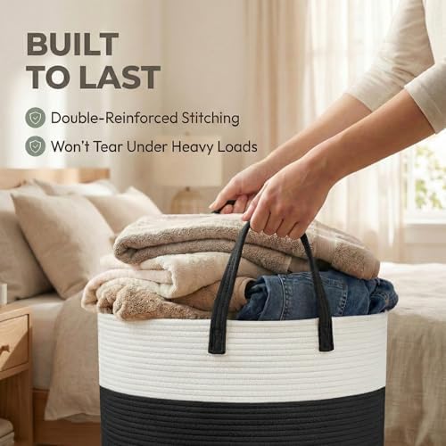 JMvicyroam 65L Extra Large Machine Washable Cotton Rope Blanket Basket - Image 6