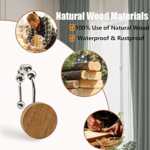 Wood Shower Curtain Hooks, Wooden Decorative Shower Curtain Rings, Modern Round - Image 3