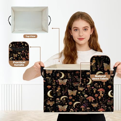 Enchanted Forest Boho Witchy Storage Box Bins, Mystical Moon Butterfly Mushroom - Image 2
