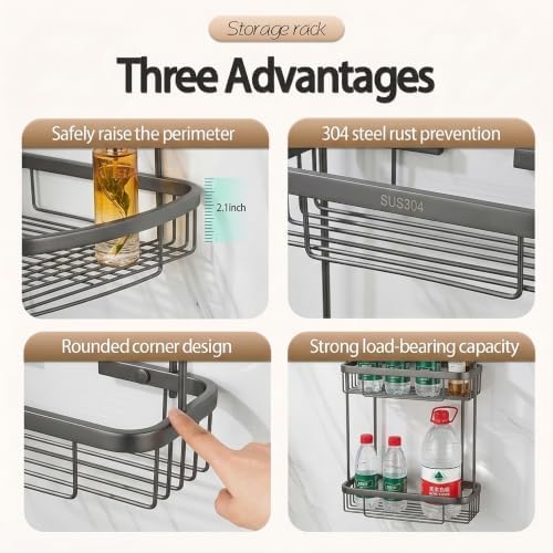 Corner Shower Caddy, 201 Stainless Steel Bathroom Shelf Organizer, Wall Mounted - Image 3