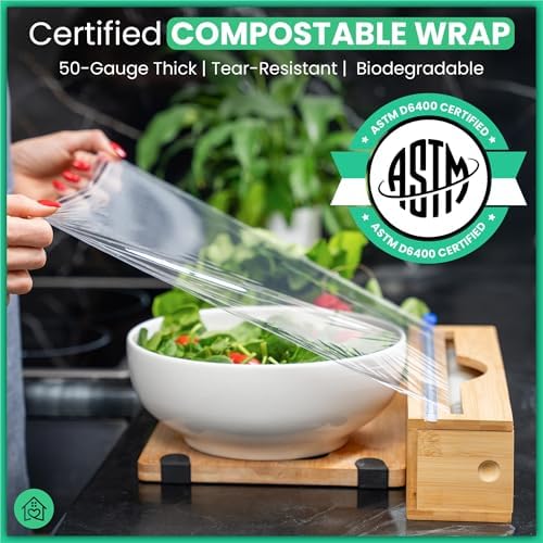 Compostable Plastic Wrap for Food, Bamboo Dispenser - Image 2