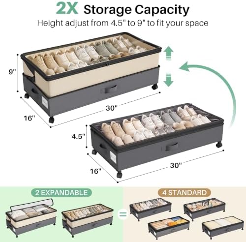 Kitstorack 4 Pack Height-adjustable Under Bed Storage - Image 3