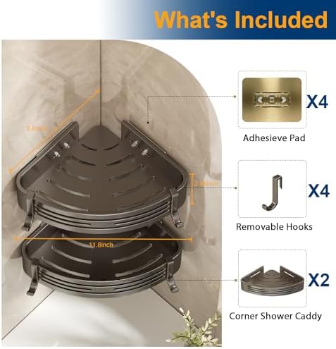 Corner Shower Caddy, Adhesive Shower Corner Organizer Shelves - Image 6