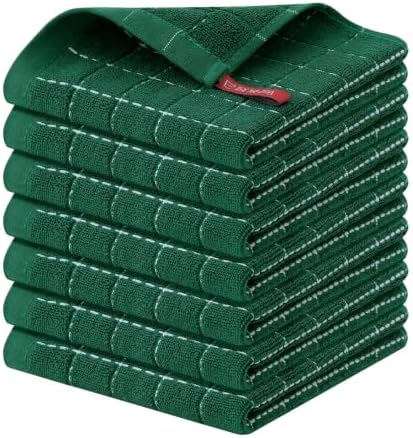 Homaxy 100% Cotton Terry Kitchen Dish Cloths, 7 Pack, Dark Green by Homaxy