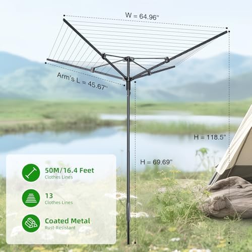 Heavy Duty Outdoor Umbrella Clothesline, 12 Lines - Image 2