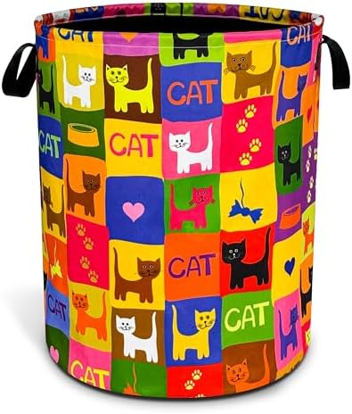 Cute Cat Laundry Basket Funny Pet Foldable Waterproof Oxford Cloth Tote Bag by NUTAINLA