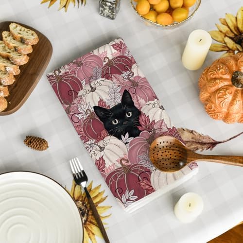 Artoid Mode Pink Pumpkin Cat Fall Kitchen Towels Set of 4 18x26 Inch - Image 4