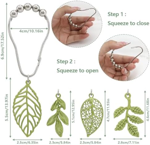 Leaves Shower Curtain Hooks-12Pack Green Plant Leaf Shower Curtain Rings - Image 5