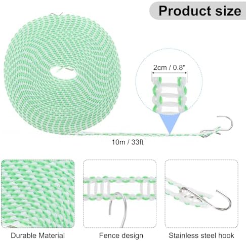 uxcell Windproof Clothesline, 10M 33ft Plastic Non-Slip Clothes Drying Rope - Image 2