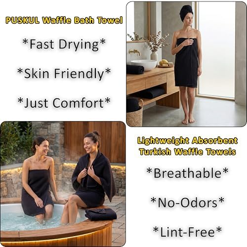 PÜSKÜL Natural 100% Turkish Cotton Waffle Bath Towels Set of 2, Extra-Large - Image 6