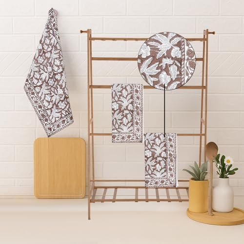 Ridhi Oak Brown Hand Block Print 100% Cotton Kitchen Towels, 16x28 Inch - Image 6