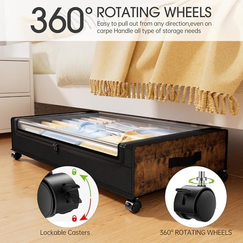 Yecaye Under Bed Storage with Wheels, Underbed Shoe Storage Organizer, Rolling - Image 3