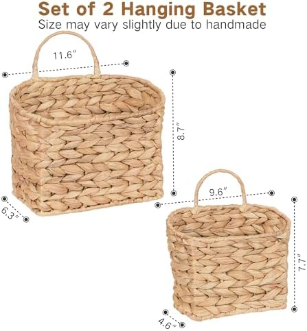 iEGrow Set of 2 Hanging Basket, Wicker Wall Basket Natural Water Hyacinth - Image 4
