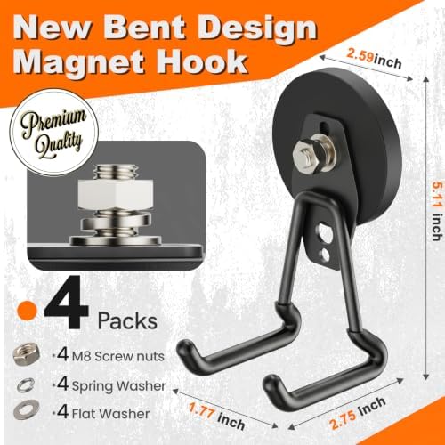 Heavy Duty Magnetic Garage Hooks, 4 Pack Strong Large Magnet Hook - Image 2