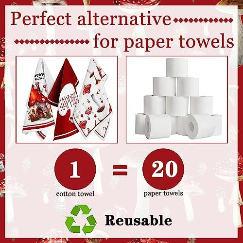 Sunnyray 6 Pack Mushroom Kitchen Towels, Absorbent Microfiber Gnome Dish Towels - Image 4