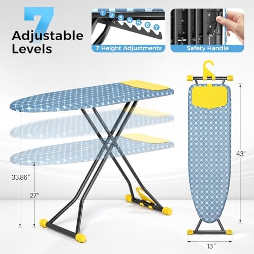 KINGBOARD Ironing Board with Silicon Iron Mat, Heavy Duty Leg 13x43 Yellow - Image 2