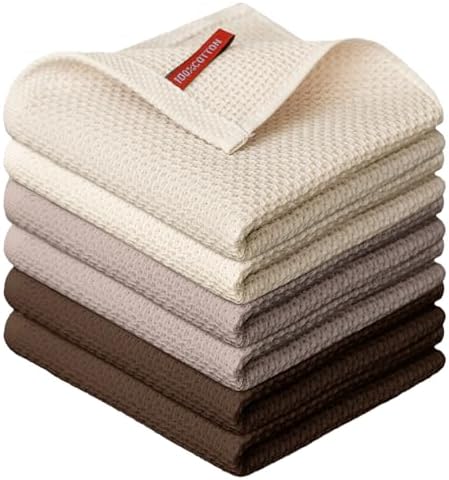 Artoid Mode 100% Cotton Beige Dark Coffee Brown Waffle Weave Kitchen Dish Cloths by ArtoidMode