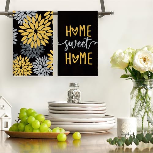 Artoid Mode Black Gold Stripes Home Sweet Home Boho Spring Kitchen Towels Dish - Image 2