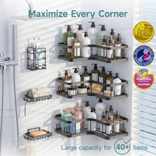 Veken Large Capacity Corner Shower Caddy 6-Pack, Advanced Rustproof Design - Image 2
