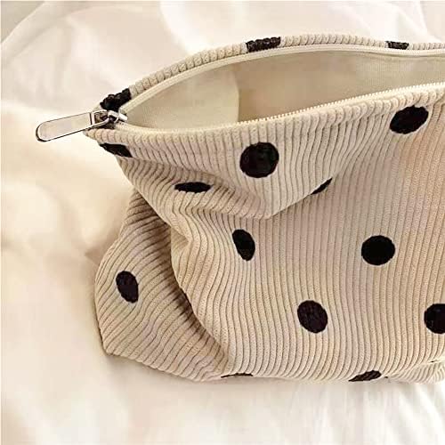Corduroy Makeup Bags for Women, Polka Dot Cosmetic Bag for Purse - Image 4