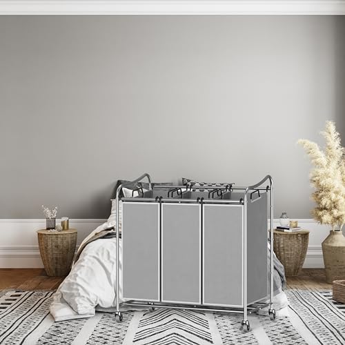 Simple Houseware Heavy Duty 3-Bag Laundry Sorter Rolling Cart - Image 6