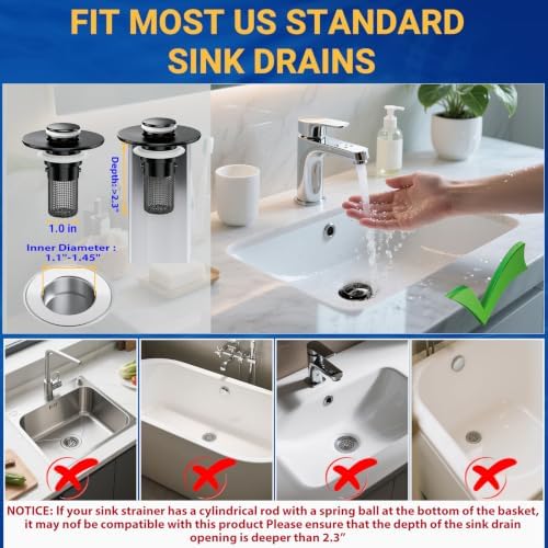 Bathroom Sink Drain Strainer, Pop-Up Bathroom Sink Stopper - Image 6