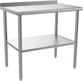 ROVSUN 36'' x 24'' Stainless Steel Table for Prep & Work,Commercial Worktables & Workstations, NSF Heavy Duty Metal Table with Adjustable UnderShelf & Backsplash for Kitchen, Restaurant,Home,Hotel