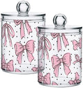 4 Pack Apothecary Jars Bathroom Bow Pink Qtip Holder Dispenser Clear Plastic by Unknown
