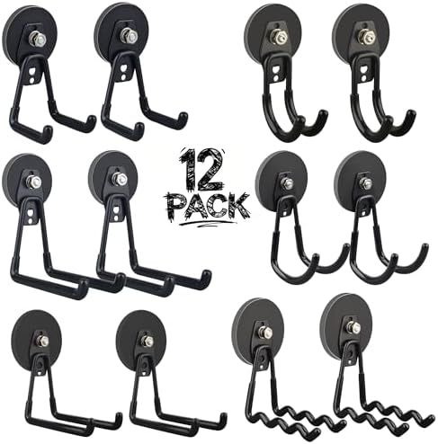 ULIBERMAGNET Heavy Duty Magnetic Garage Hooks Kit, 12 Pack Strong Large Magnet by ULIBERMAGNET
