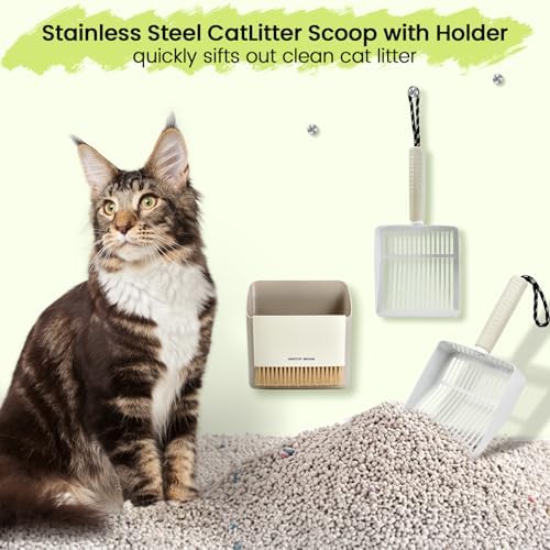 Cat Litter Scoop with Holder, Stainless Steel, Non-Slip Handle - Image 6