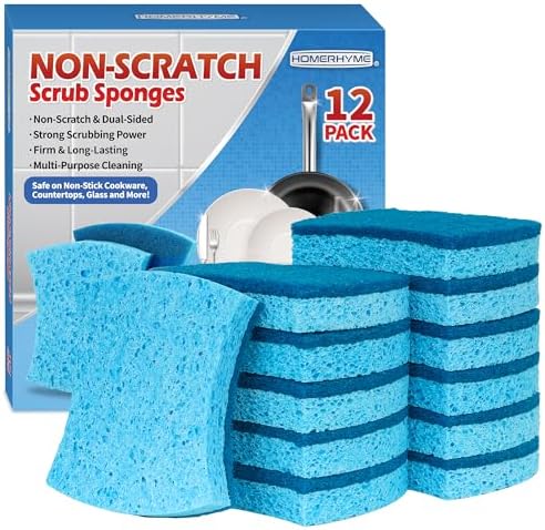 Non-Scratch Cellulose Scrub Sponges 12 Pack, Sponges Kitchen by HOMERHYME