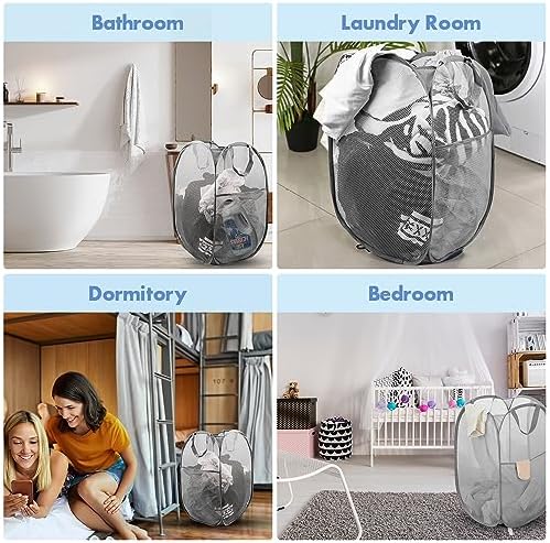 Pop Up Laundry Hamper, 70 L Collapsible Mesh Basket - Image 6