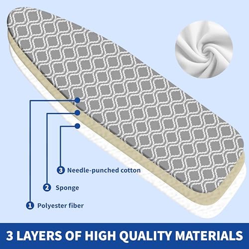 Ironing Board Cover and Pad, Thick Scorch Resistant Padding Gray Lattice Print - Image 2
