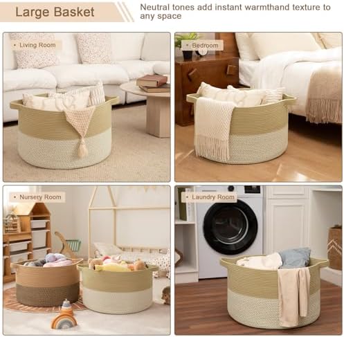 OIAHOMY 115L Extra Large Blanket Basket Living Room Laundry Basket Jute - Image 5