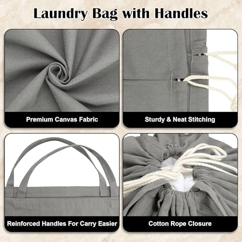 Canvas Laundry Bag 40"W x35"H, Extra Large Heavy Duty Storage Bag, XXL Grey - Image 4