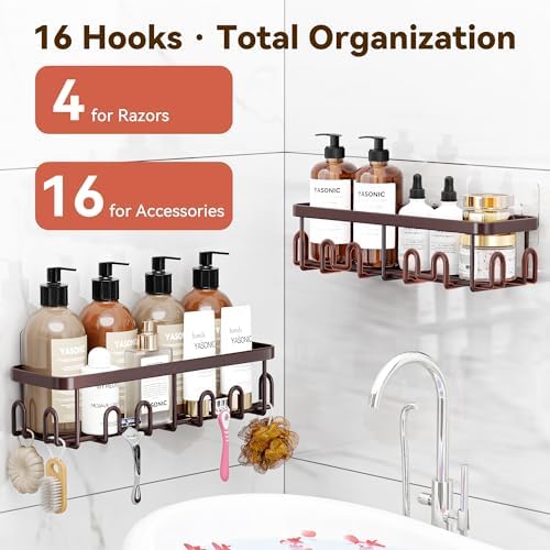 YASONIC Shower Caddy Adhesive, Rustproof Shower Organizer, Wall Shower Rack - Image 2