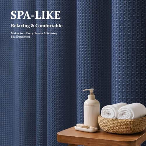 Dynamene Extra Long Waffle Shower Curtain 256 GSM Fabric 72"x84" Navy Blue - Image 3