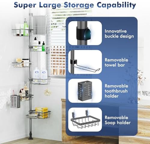 Corner Shower Caddy Tension Pole, Bathroom Shelf - Image 2