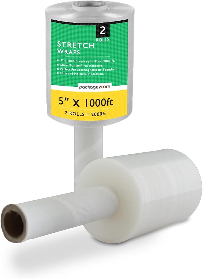 2 Pack Mini Hand Stretch Wrap 5" 1000 Ft Rolls PackageZoom Industrial Strength by packagezoom
