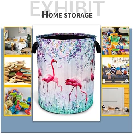Flamingo Flowers Laundry Basket Foldable Waterproof Hamper 18.9 x 16.5 Inch - Image 5
