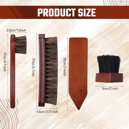 Vesici 3 Pcs Horsehair Shoe Brush Wood Handle Boot Cleaner, Square Head - Image 3