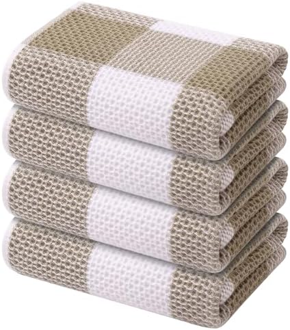 Mordimy Cotton Waffle Kitchen Towels, 4 Pack, Khaki & White by Mordimy
