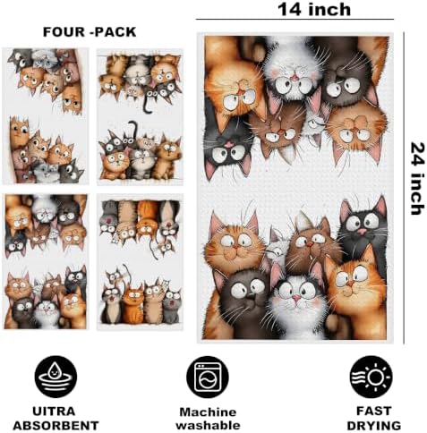 Jztco 4 Pcs Cute Cat Kitchen Towels, Cats Soft Absorbent Hand Tea Towel - Image 2