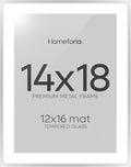 Homeforia 14x18 Picture Frame Silver, High End Metal 14x18 Frames with Mat 12x16 for Photo, 14 x 18 Silver Poster Frame Matted to 12 x 16 Print, 18x14 Hanging Frame, Tempered Glass, Wall Kit, Set of 1
