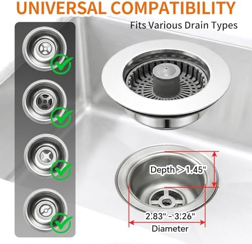 Kitchen Sink Stopper, 3 in 1 Pop Up Kitchen Sink Drain Strainer, - Image 6